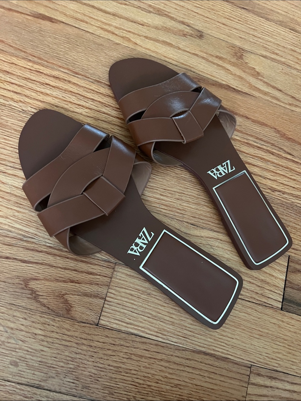 Zara Brown Flat Crossed leather Sandals 40 EU - Picture 7 of 16